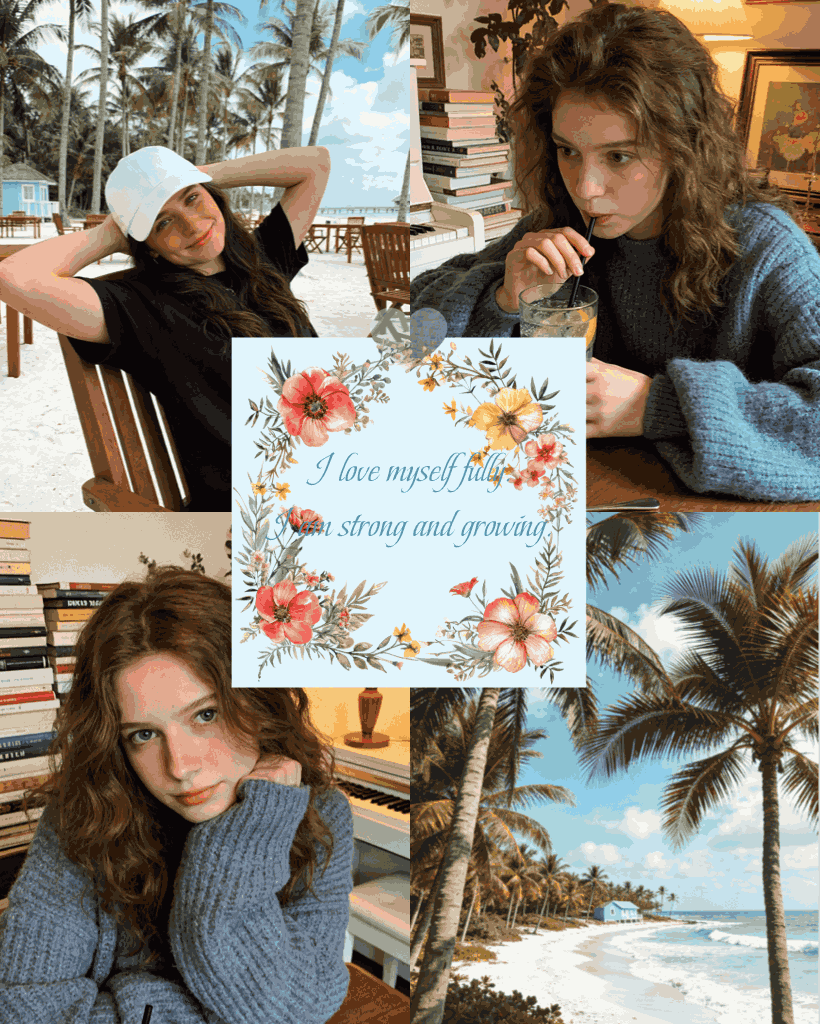 Self-Love Aesthetic Floral 4-Photo Grid Collage