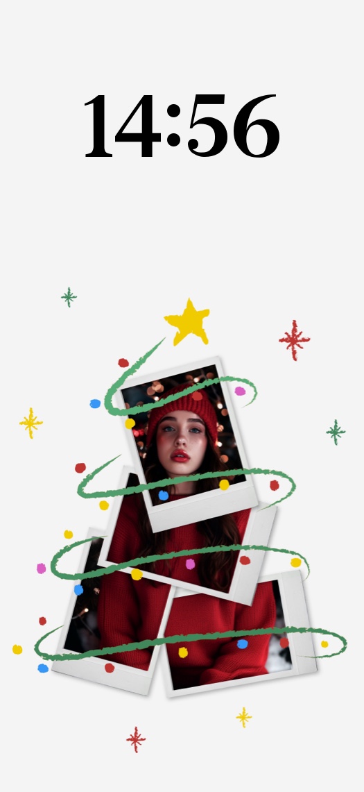 Árbol de Navidad Polaroid - Plantilla de Pantalla de Bloqueo
