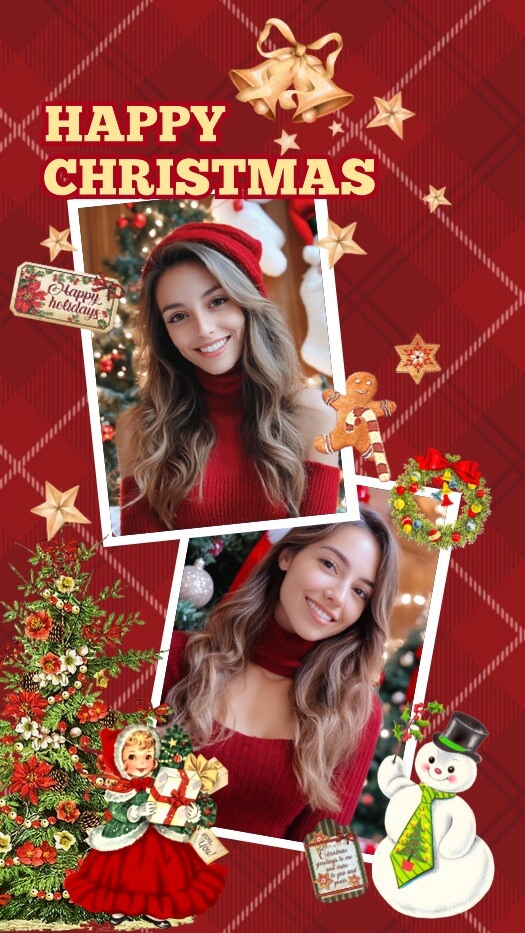 Vintage Weihnachten Rotes Karo - Foto-Collage Vorlage