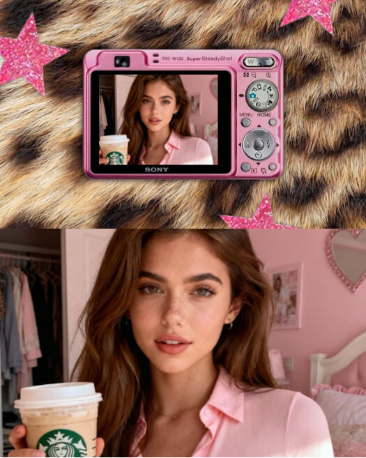 Y2K Pink Digicam Photo Frame Collage Template