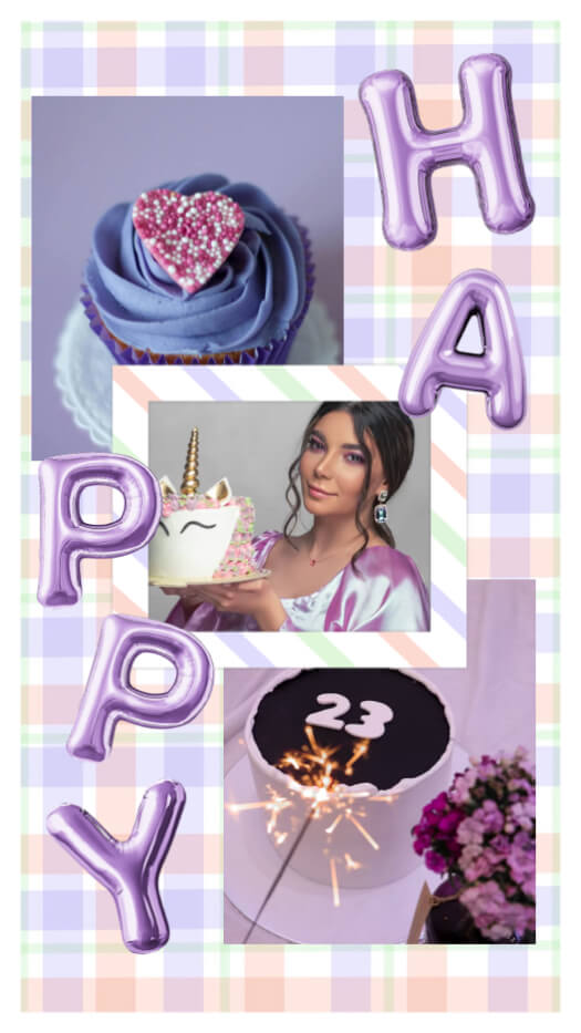 パステル誕生日 - 写真コラージュテンプレート