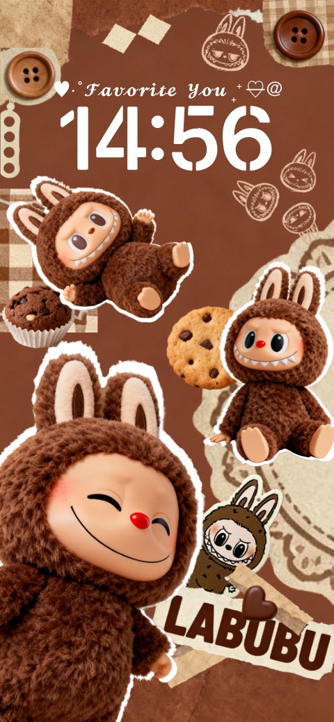 Labubu Brown Bunny Collage - DIY Wallpaper Template