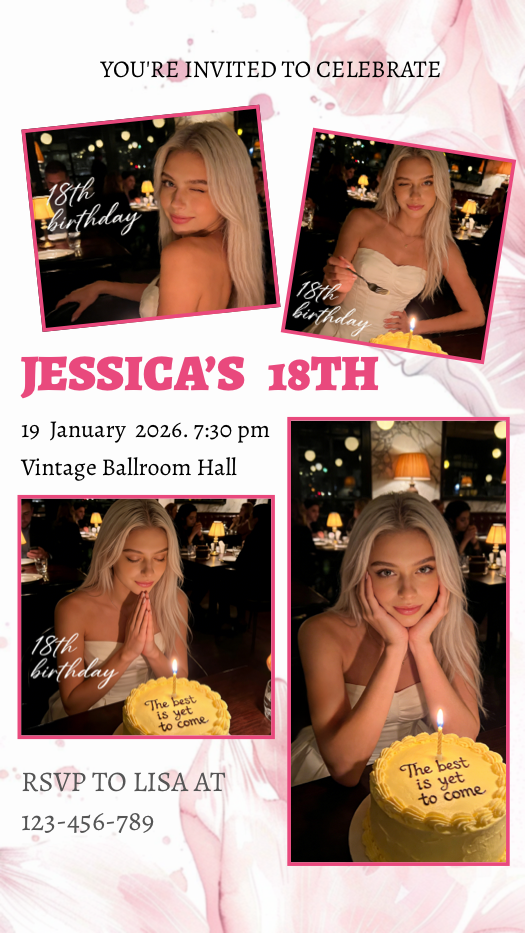 Elegante 18 Cumpleaños - Plantilla de Invitación con Fotos