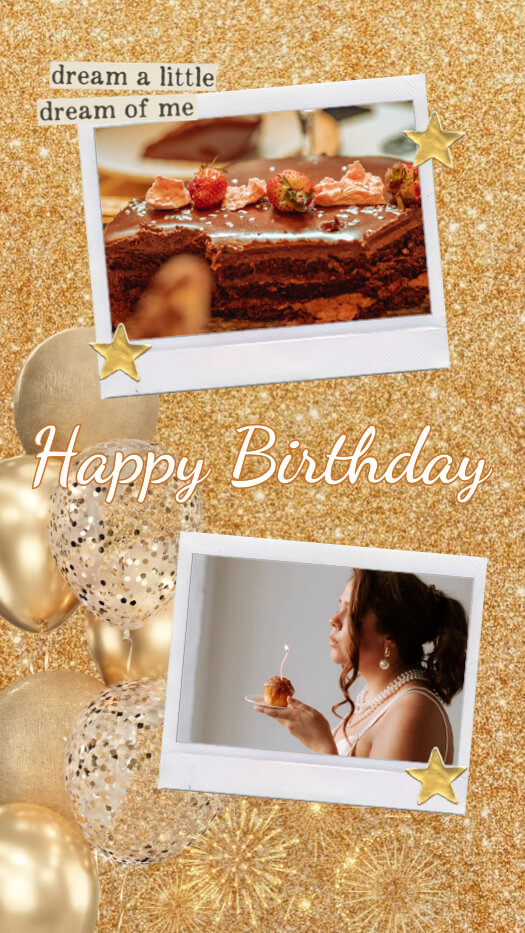 ゴールドグリッター 誕生日 - 写真コラージュテンプレート