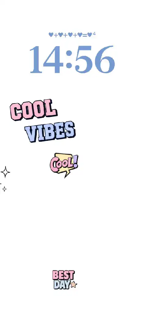 A white minimalist DIY live wallpaper template featuring pastel pink and blue text stickers and heart icons.