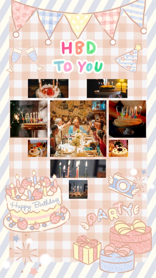 Cute Birthday Party - Multi-Photo Collage Template
