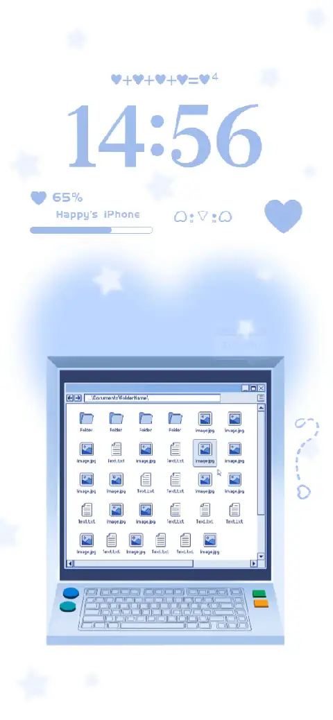 Light blue retro computer DIY live wallpaper template with customizable folders and tech icons.