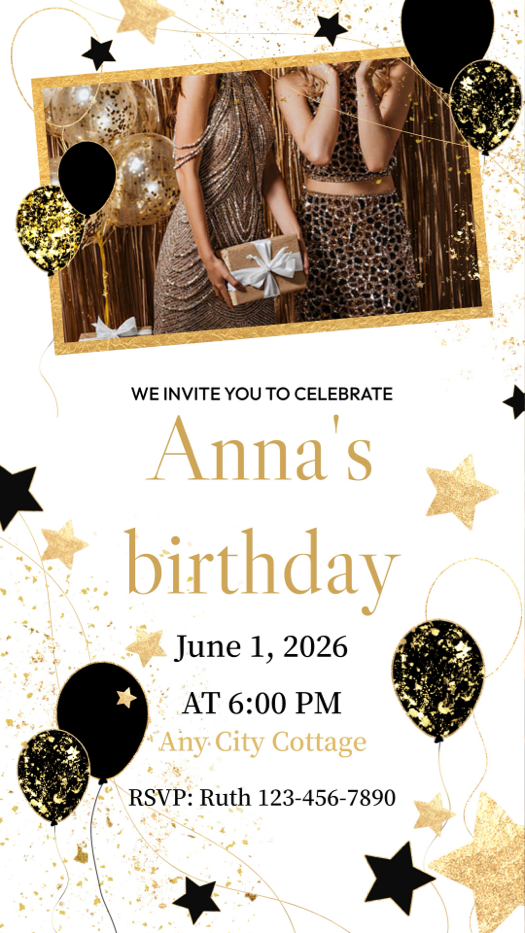 Cumpleaños Glamuroso - Plantilla de Invitación