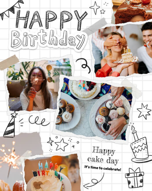 Aesthetic Happy Birthday Scrapbook Photo Collage Template