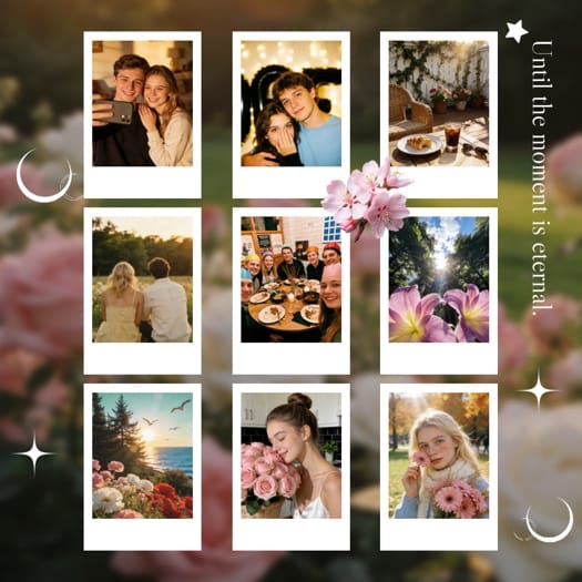 Aesthetic Romantic Spring Floral Polaroid Grid Collage