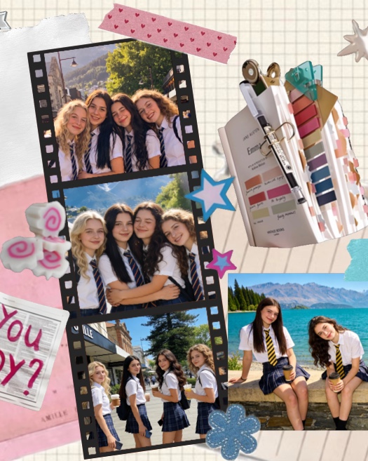 Aesthetic Y2K School Friends Scrapbook Collage Template