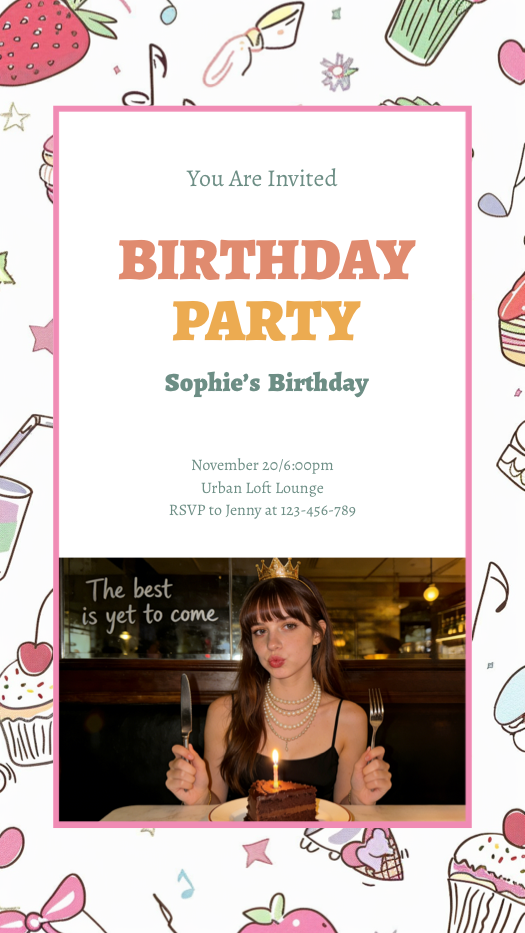 Cumpleaños Estilo Doodle - Plantilla de Invitación