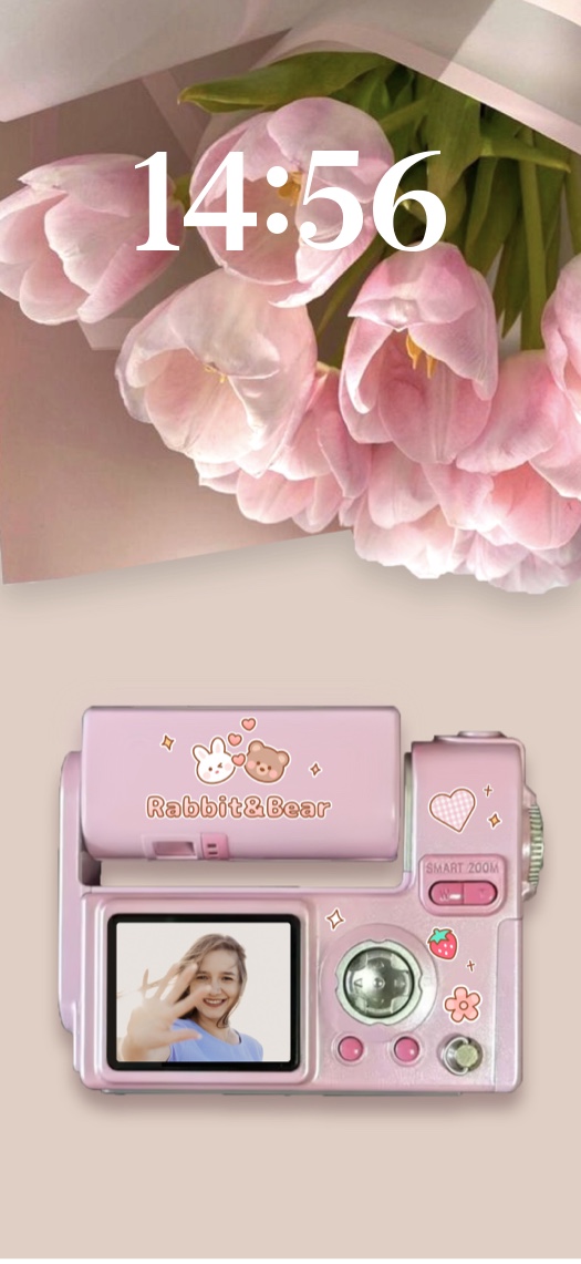 Pink Tulip & Cute Camera DIY Lock Screen Template