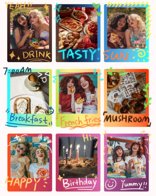 Bunte 9-Raster Life Recap - Polaroid Collage