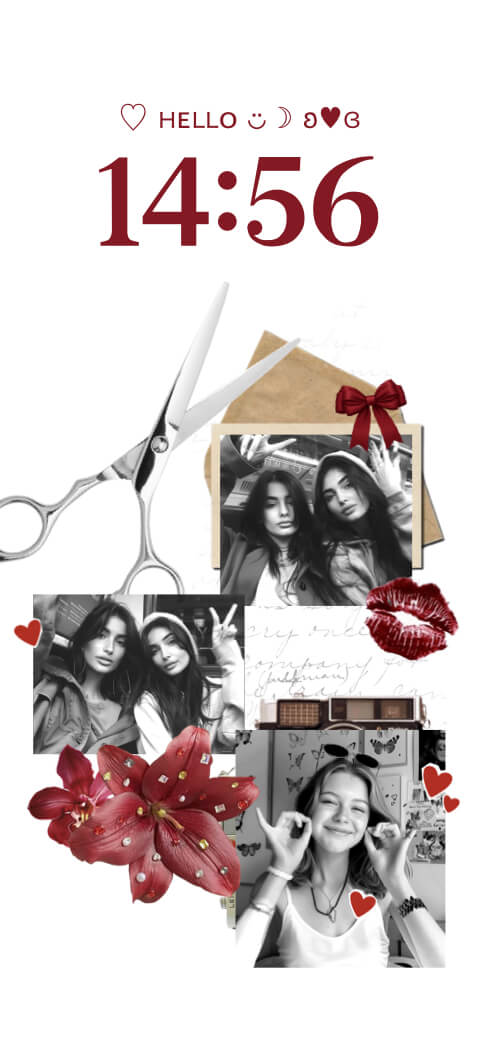 Collage de Fotos Rojo Estético - Plantilla de Bloqueo DIY