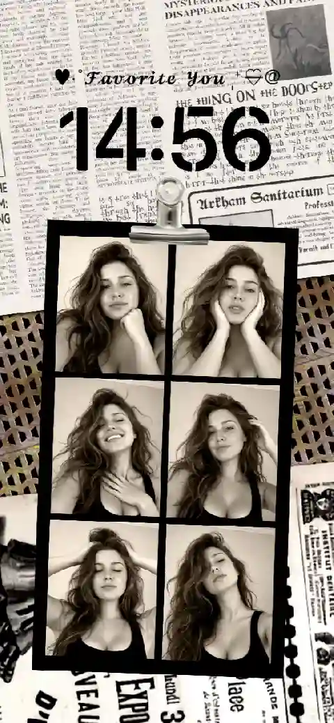 Retro newspaper background with a 6-frame customizable photobooth film strip template.