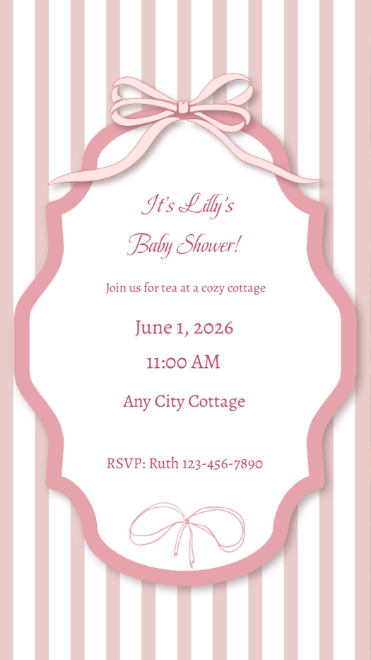 Rosa Schleifen Design - Babyparty Vorlage