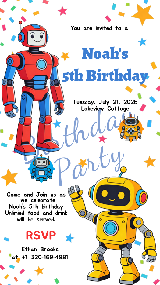 Playful Robot Birthday - Invitation Template