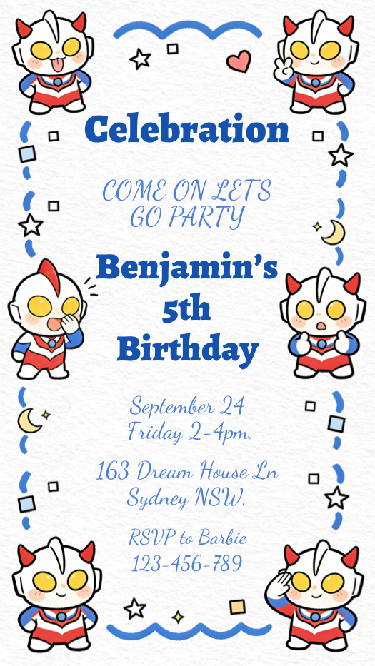 Chibi Hero Style Birthday - Invitation Collage Template