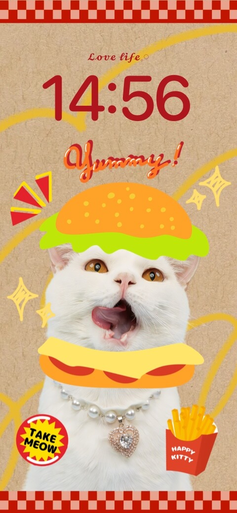 Funny Burger Cat Kawaii - Custom Lock Screen Template