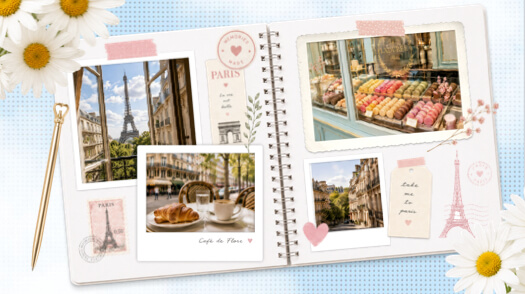 Aesthetic Paris Travel Scrapbook Collage Template