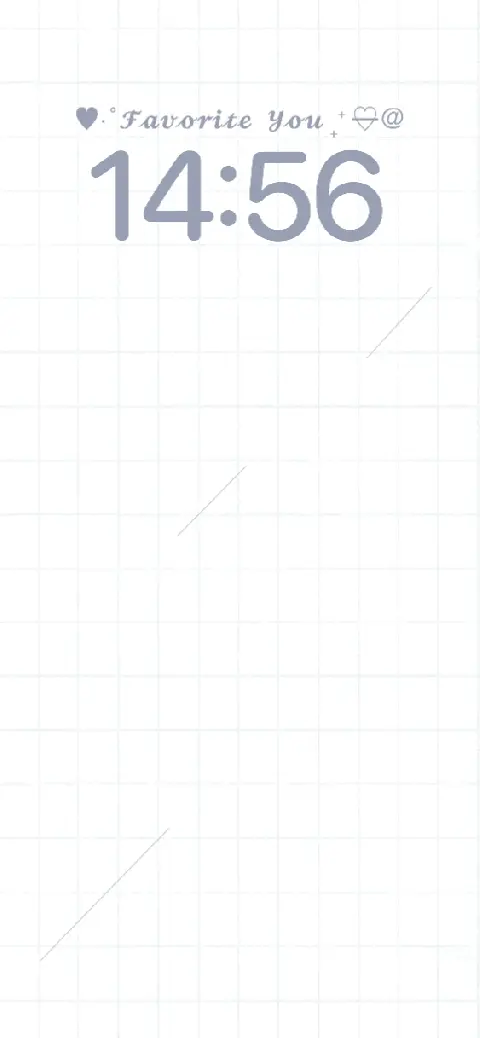 A white minimalist grid-patterned wallpaper template with a digital clock and 'Favorite You' text, featuring a large customizable area for photos and widgets.