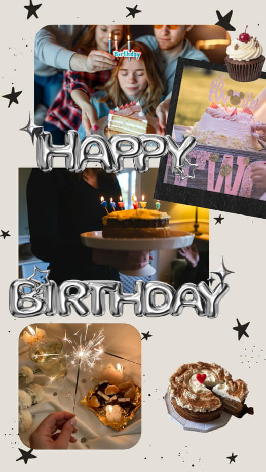 シルバーY2K誕生日 - 写真組み合わせテンプレート