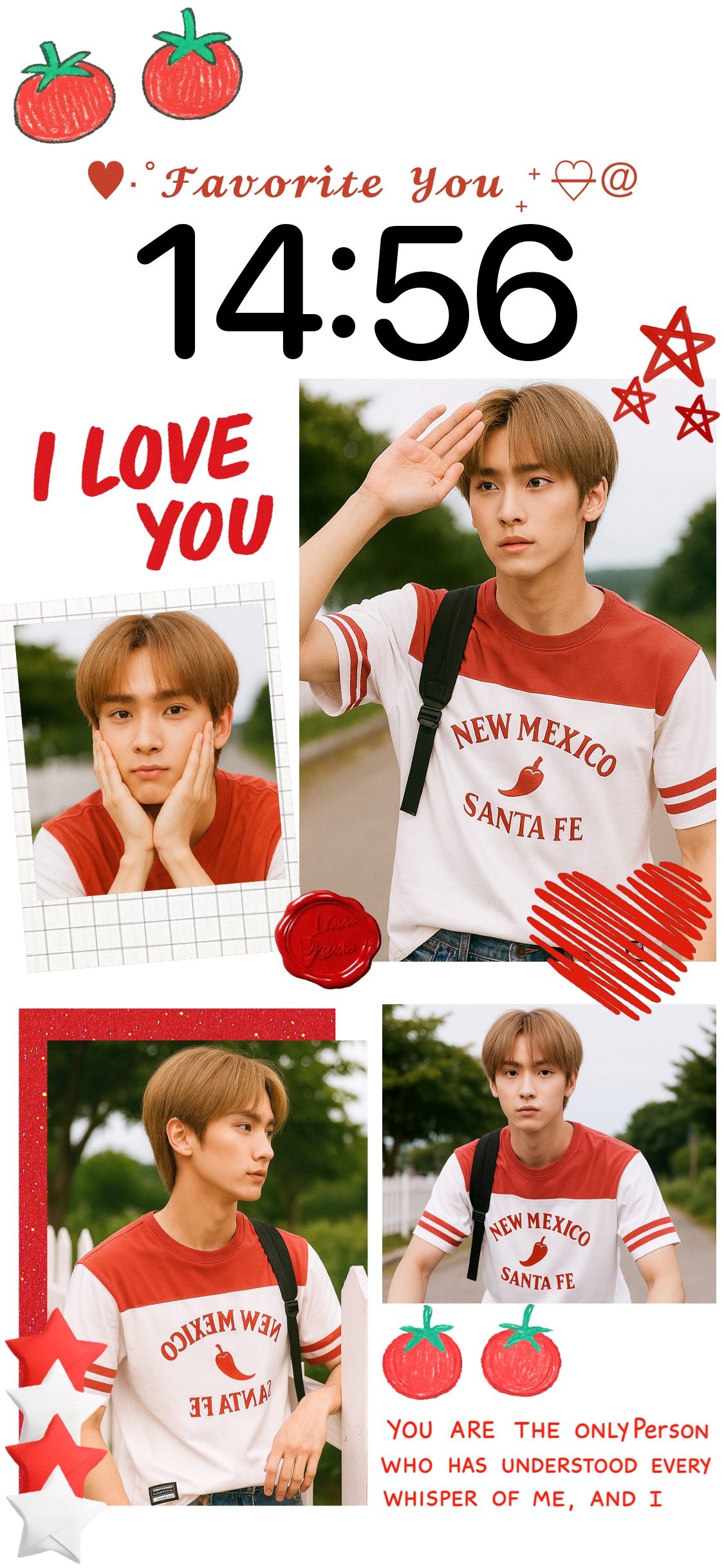 K-팝 레드 스크랩북 - 커스텀 잠금화면 템플릿