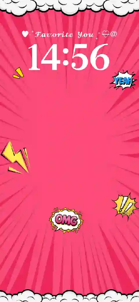 Pink pop art comic background with speed lines and stickers, customizable live wallpaper template.