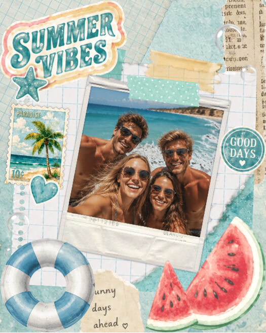 Vintage Summer Beach - Collage Template