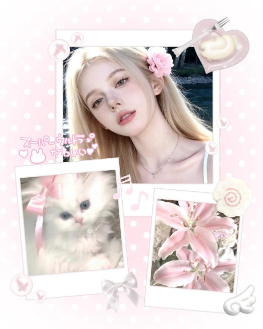 Kawaii Soft Girl Aesthetic Polaroid Collage Template