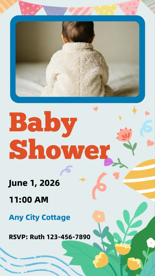 Florale Baby Shower - Einladungsvorlage