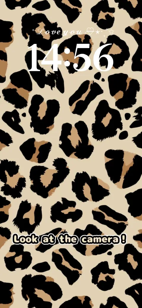 A beige and black leopard print background with customizable white text layers for a live wallpaper template.