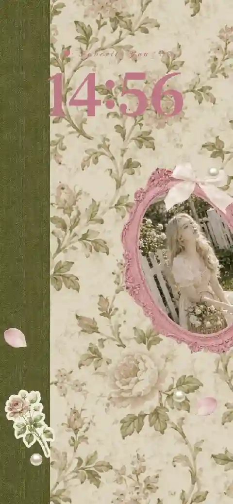 Vintage floral background with an ornate pink frame for custom photos.