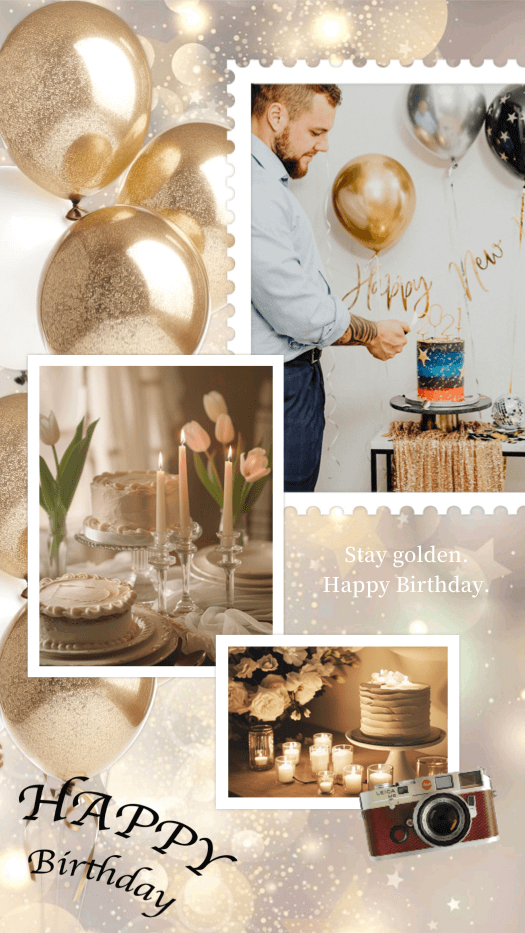 Elegant Golden Birthday - Photo Grid Template