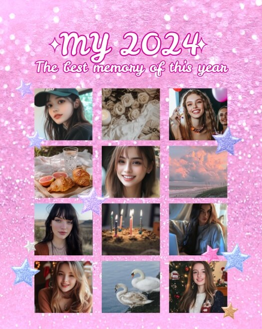 Y2K Pink Glitter 2024 Recap - Photo Grid Template