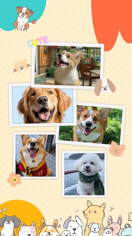 Cute Pet & Dog Scrapbook - Photo Grid Template