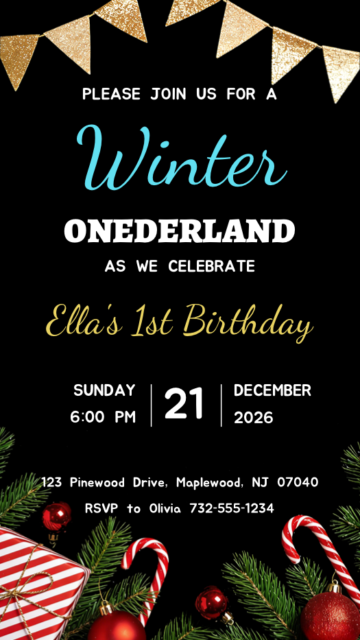 Primer Cumpleaños Elegante - Plantilla Winter Onederland